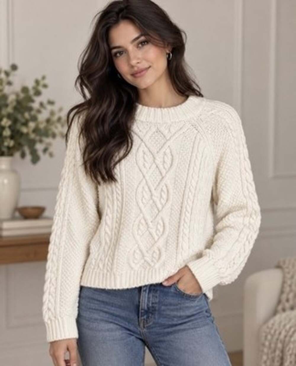 Abercrombie And Fitch Women’s Cableknit Sweater Sz M Cream Chunky Fisherman Soft